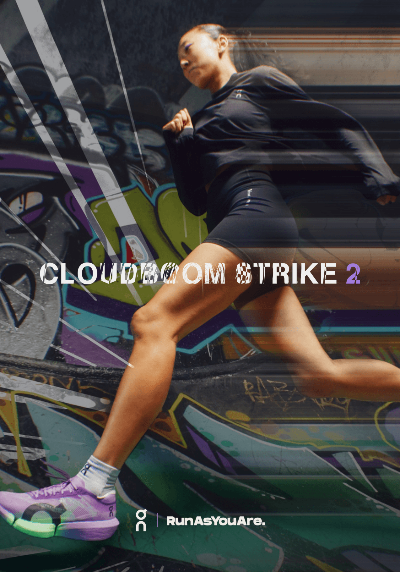 Runner wearing the On Cloudboom Strike 2 in RunToPlay campaign artwork
